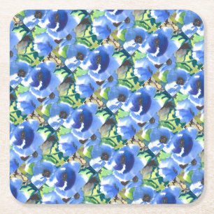 Porta-copo De Papel Quadrado Poppy Floral moderno em azul e verde