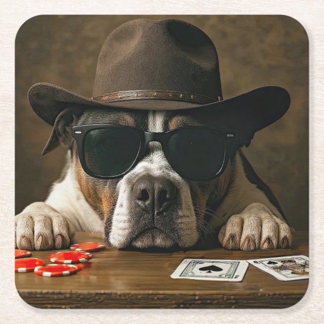 Porta-copo De Papel Quadrado Pôquer Blackjack Ocidental Pitbull Fofo (Frente)