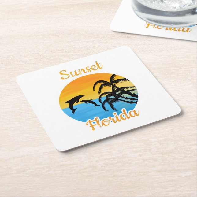 Porta-copo De Papel Quadrado Pôr do sol bonito na Flórida (Inclinado)