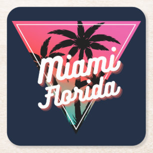 Porta-copo De Papel Quadrado Pôr do Sol Neon Retro Palmeiras Miami Flórida
