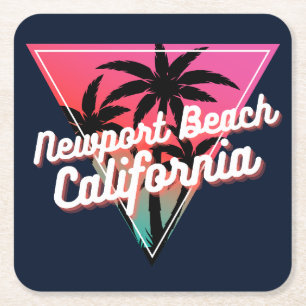Porta-copo De Papel Quadrado Pôr do Sol Neon Retro Palmeiras Newport Beach