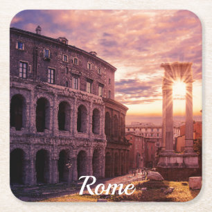 Porta-copo De Papel Quadrado Pôr do sol sobre Roma Coliseu em Roma