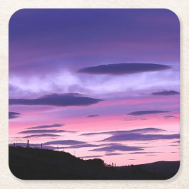 Porta-copo De Papel Quadrado Pôr do Sol Suave Horizonte Pastel Roxo Humor Relax