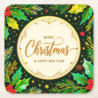 Porta-copo De Papel Quadrado Porta copo de papel Natal Feliz Ano Novo