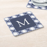 Porta-copo De Papel Quadrado Porta copos azul e branca<br><div class="desc">Porta copos azul e branca. Transforme a sua temporada de férias com a nossa refinada Porta copos de papel monograma, com uma impressionante cor d'água, marinho azul e xadrez de búfalo branco. Personalize o seu entretenimento de férias com estas portas copos elegantes, acrescentando um toque de charme de eterno e...</div>