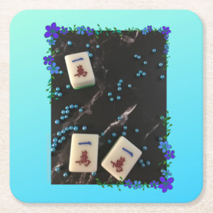 Porta-copo De Papel Quadrado Porta copos Blue Floral Mahjong