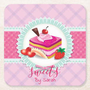 Porta-copo De Papel Quadrado Porta copos bonita do rosa da padaria do bolo