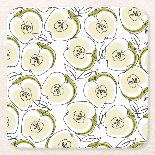 Porta-copo De Papel Quadrado Porta copos com maçã desenhada. (Frente)