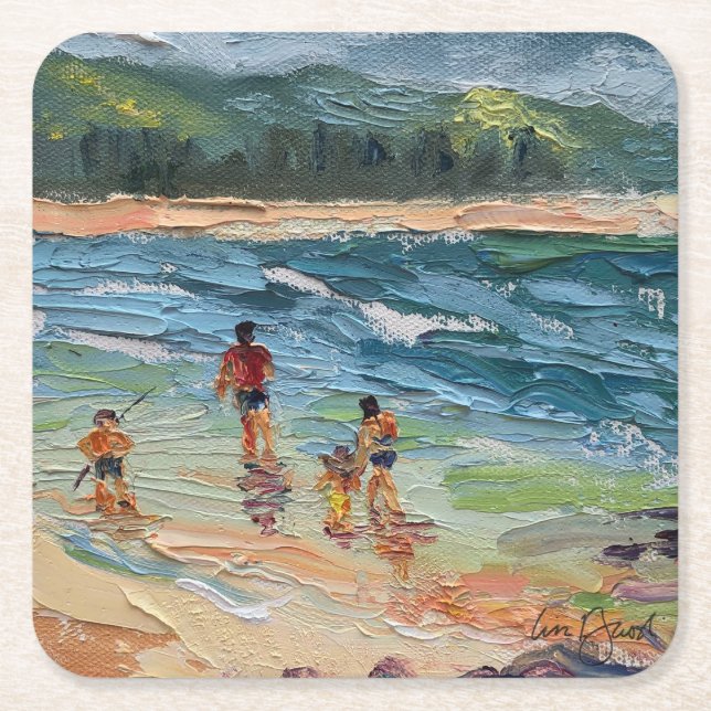 Porta-copo De Papel Quadrado Porta copos da Family Beach do Havaí (Frente)