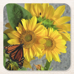 Porta-copo De Papel Quadrado Porta copos de Borboleta Sunflower e Monarch