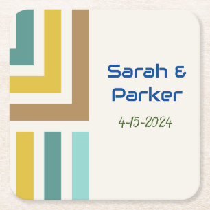Porta-copo De Papel Quadrado Porta copos de Casamento Moderno das Linhas Geomét