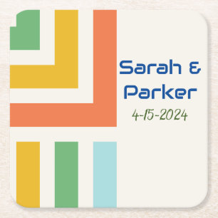 Porta-copo De Papel Quadrado Porta copos de Casamento Moderno das Linhas Geomét