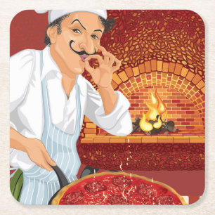 Porta-copo De Papel Quadrado Porta copos de Chef de Pizza Party - SRF