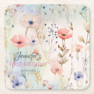 Porta-copo De Papel Quadrado Porta copos de Fada Floral Elegante