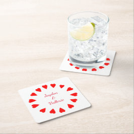 Porta-copo De Papel Quadrado Porta copos de papel - Círculo de corações vermelh