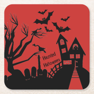 Porta-copo De Papel Quadrado Porta copos de papel da casa assombrada