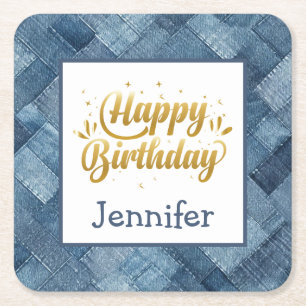 Porta-copo De Papel Quadrado Porta copos de papel de aniversário Jean Denim