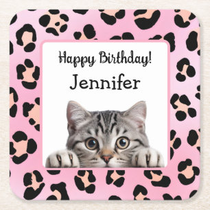 Porta-copo De Papel Quadrado Porta copos de papel de aniversário para gatos, ro