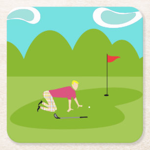 Porta-copo De Papel Quadrado Porta copos de Papel de Golfer Retroativo