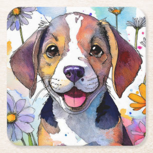 Porta-copo De Papel Quadrado Porta copos de papel do cachorro-beagle