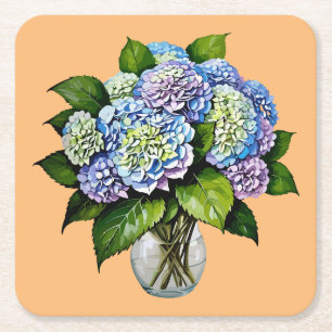 Porta-copo De Papel Quadrado Porta copos de Papel Flor Elegante Blue Hydrangea