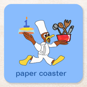 Porta-copo De Papel Quadrado Porta copos de Papel Kazoo do Chef Ducky Azul