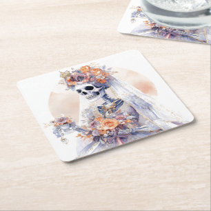 Porta-copo De Papel Quadrado Porta copos de Papel Skeleton do Halloween