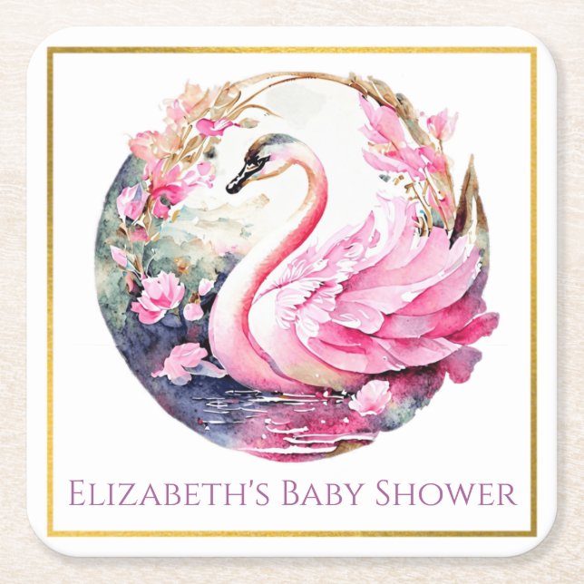 Porta-copo De Papel Quadrado Porta copos de Papel Swan Whimsical (Frente)