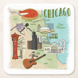 Porta-copo De Papel Quadrado Porta copos de Papelão Ilustrado de Chicago