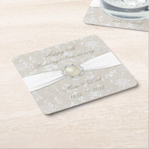 Porta-copo De Papel Quadrado Porta copos do aniversário de casamento do damasc