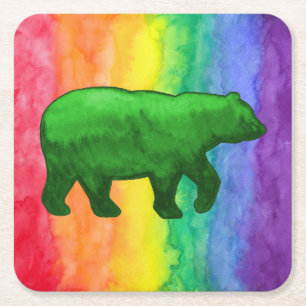Porta-copo De Papel Quadrado Porta copos do Green Bear on Rainbow Wash Paper