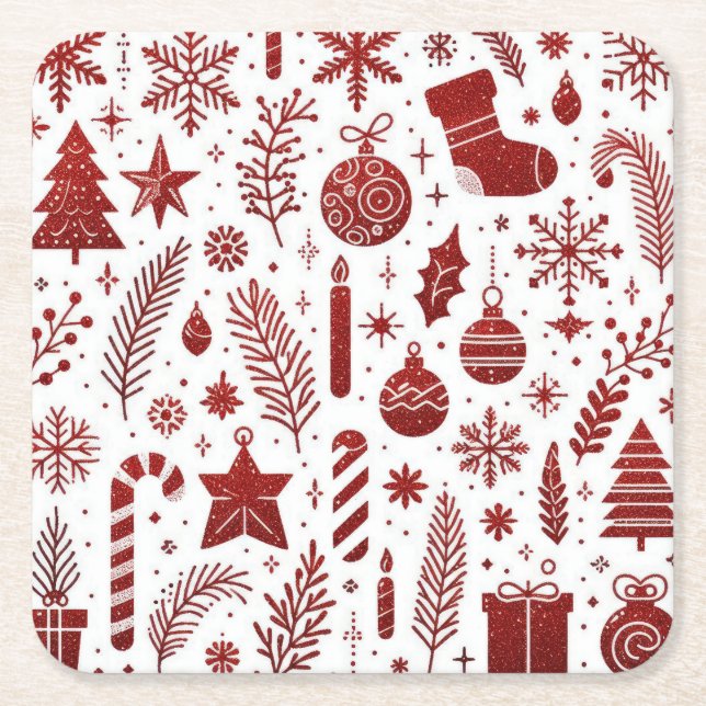 Porta-copo De Papel Quadrado Porta copos do White Red Christmas Paper (Frente)