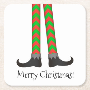 Porta-copo De Papel Quadrado Porta copos dos pés do duende do Natal - traje de