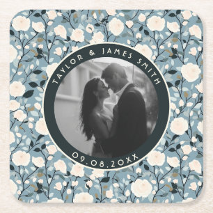 Porta-copo De Papel Quadrado Porta copos Floral de Casamento com Flor Rosa únic