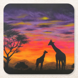 Porta-copo De Papel Quadrado porta copos "Giraffe Sunset" por cores profundas d