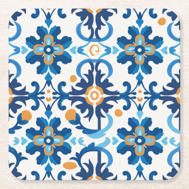 Porta-copo De Papel Quadrado porta copos Mosaico 🟦 Terrazzo - Castanho e ferru (Frente)