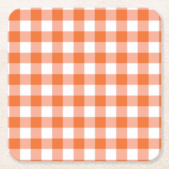 Porta-copo De Papel Quadrado Porta copos Orange Gingham (Frente)