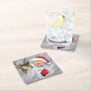 Porta-copo De Papel Quadrado Porta copos retro da rena do papai noel do natal