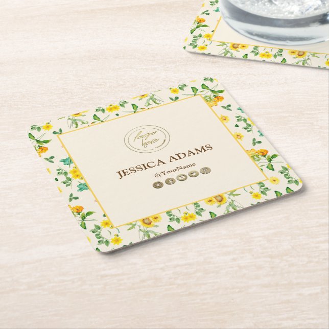 Porta-copo De Papel Quadrado Porta copos Russo Amarelo de Girassol (Inclinado)