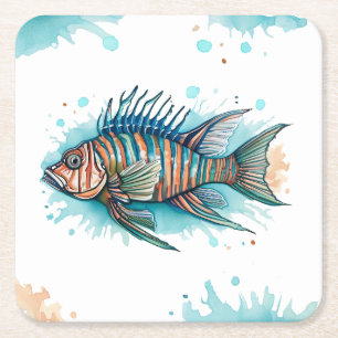 Porta-copo De Papel Quadrado Porta copos - Série Watercolor: Lionfish