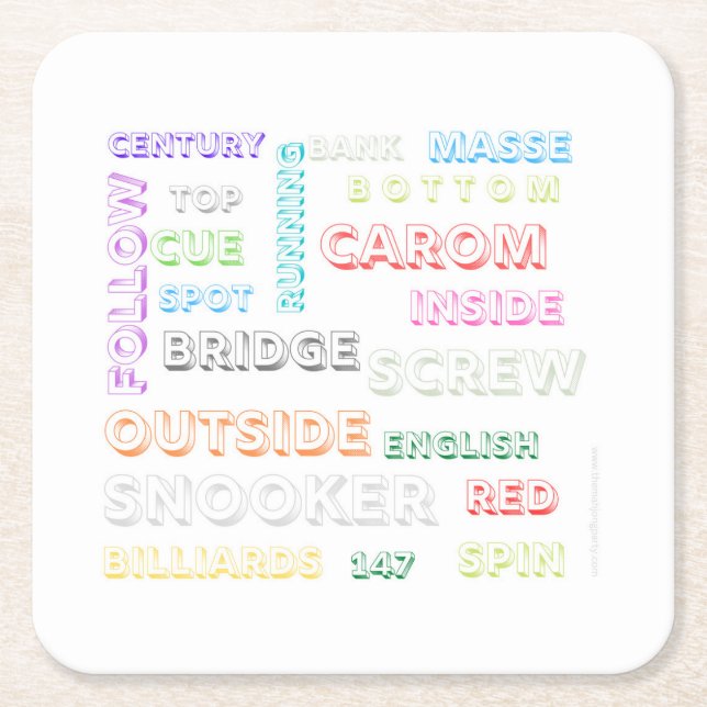 Porta-copo De Papel Quadrado Porta copos temática Snooker (Frente)