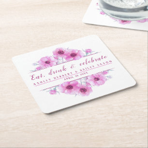 Porta-copo De Papel Quadrado Portas copos cor-de-rosa da celebração da flor d