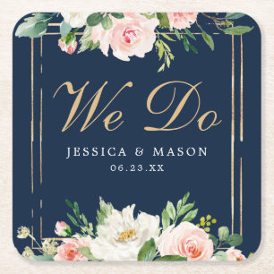 Porta-copo De Papel Quadrado Portas copos De Casamento Blush Dourado Azul-marin