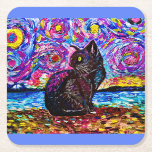Porta-copo De Papel Quadrado Portas copos de Gatinho Negra Starry Night