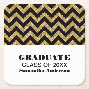 Porta-copo De Papel Quadrado Portas copos de Graduação da Glitter Chevron Doura