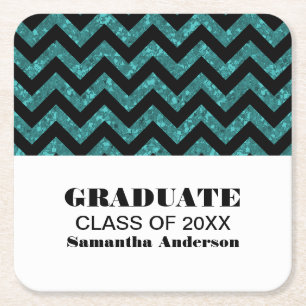 Porta-copo De Papel Quadrado Portas copos De Graduação Turquoise Chevron Glitte