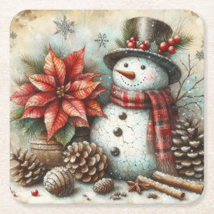 Porta-copo De Papel Quadrado Portas copos de Natal Snowman