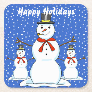 Porta-copo De Papel Quadrado Portas copos de Natal Snowmen
