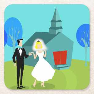 Porta-copo De Papel Quadrado Portas copos De Papel De Casal De Casamento Retroa