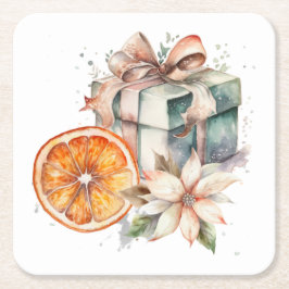 Porta-copo De Papel Quadrado Portas copos de papel de Natal em aquarela (6 peça